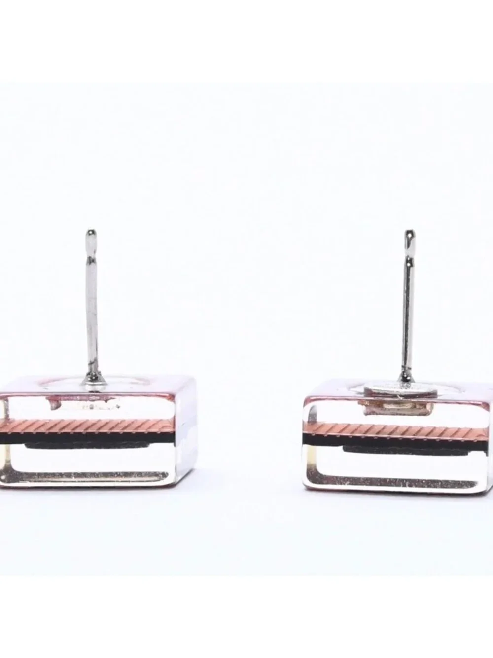 Chanel CC Logo Square Earrings 15 Resin Metal Clear